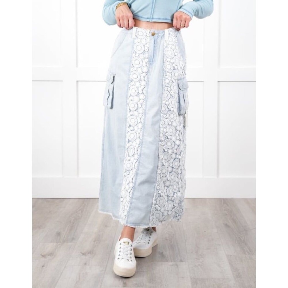 POL maxi skirt POL skirt 100% cotton lace cargo pockets lace fits 2-6 nwot small - Picture 5 of 7
